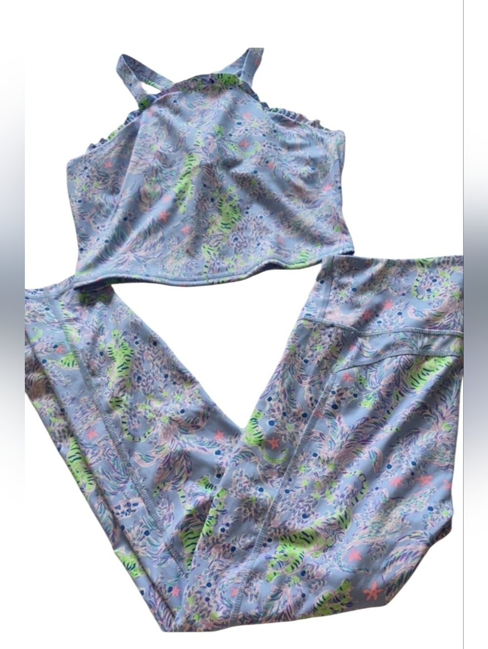 Lilly Pulitzer Luxletic Blue Peri Turtle Package UPF 50+ Tank Legging Set M - Picture 1 of 14